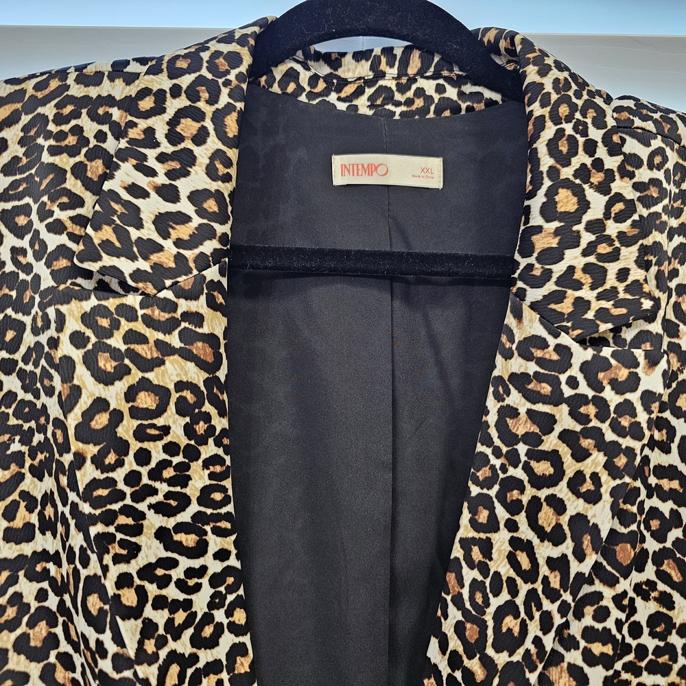 Leopard Print Single-Button Blazer - Black & Brown - image 2
